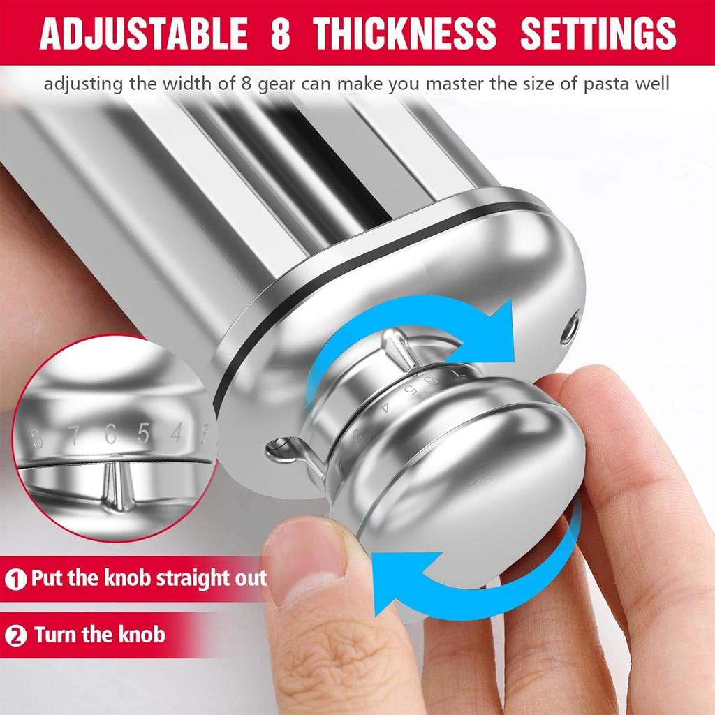 Electric Pasta Maker Attachment Dough Roller for All Kitchenaid Mixers, Noodle Ravioli Dumpling Maker with 8 Different Thicknesses Setting, Kitchen