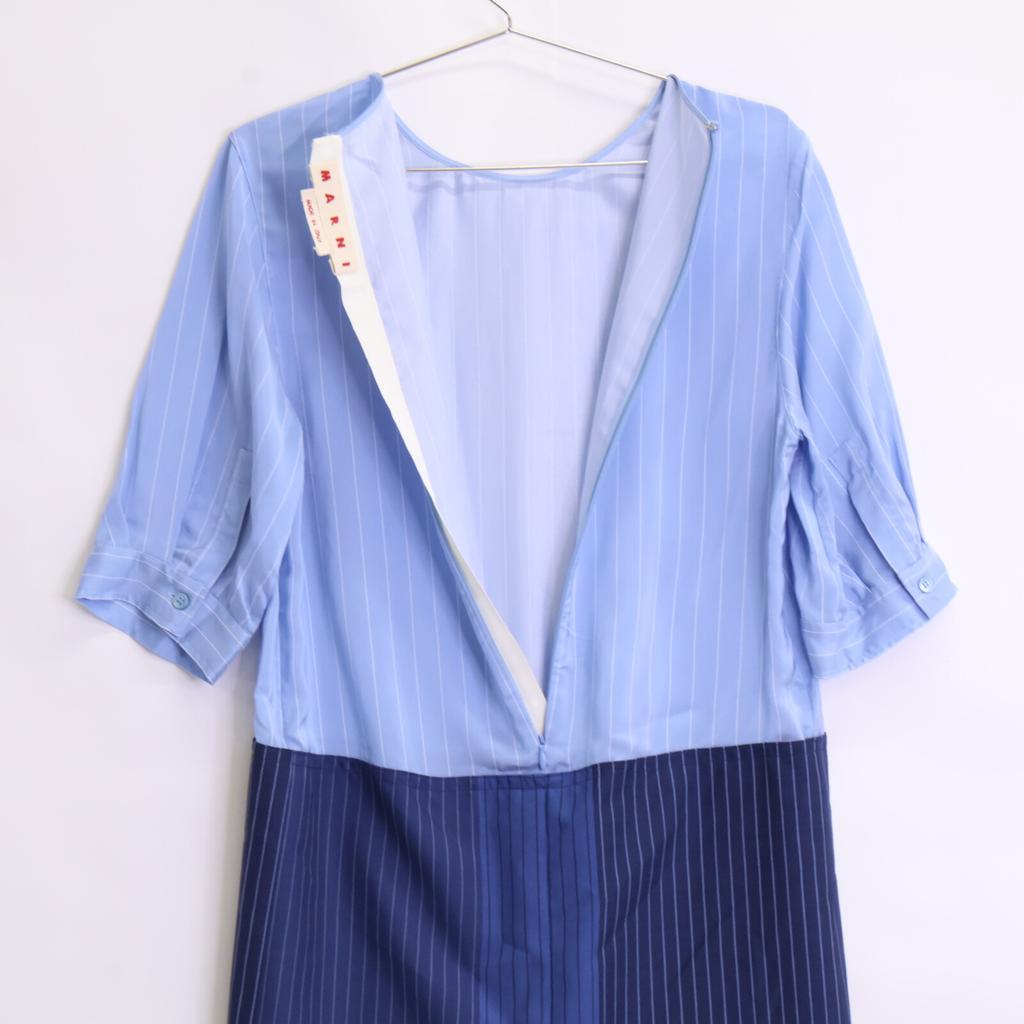 Marni [Excellent Condition/Domestically Authorized/Made In 2012] ABMA1173Q0 Striped Short Sleeve Dress 38 blueUsed