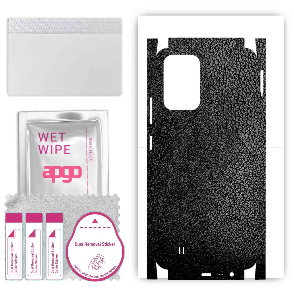 apgo Protective Skin Sticker for the back+sides compatible with Realme Narzo 50i, Full Wrap Film, Foil, Vinyl - Pattern Black Leather