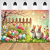 Spring Vibrant Rabbit Backdrop Supplies Happy Easter Theme Background Banner Bunny Easter Eggs Party Decoration Photography Prop
