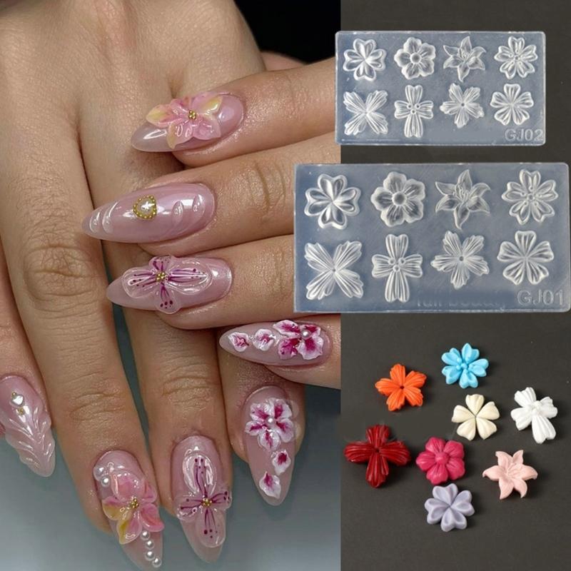 2PCS Silicone Nail Art Moulds Flower Nail Art Template Moulds Silicone Texture for Beauticians and Nail Art Learners