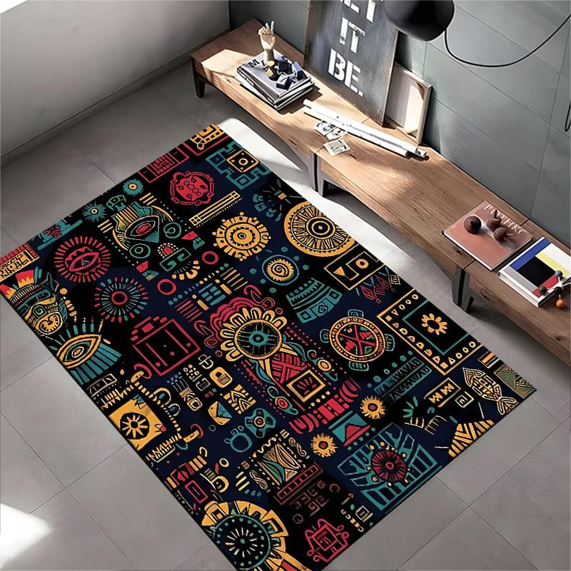 Colorful Ethnic Geometric Pattern Carpet with Abstract Tribal Design Suitable for Use As an Anti-slip for Living Room Bedroom Sofas