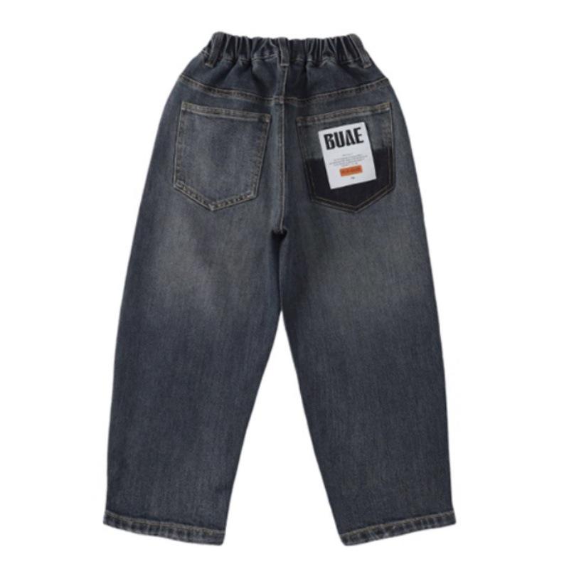 Boys' Velvet-Lined Jeans for Autumn/Winter - Medium/Large Children's One-Piece Long Pants