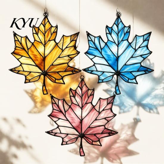 Halloween Party Decor Acrylic Maple Leaf Suncatcher for Autumn Home Decor, Stained Glass Room Atmosphere Style Window Hanging Ornament Thanksgiving