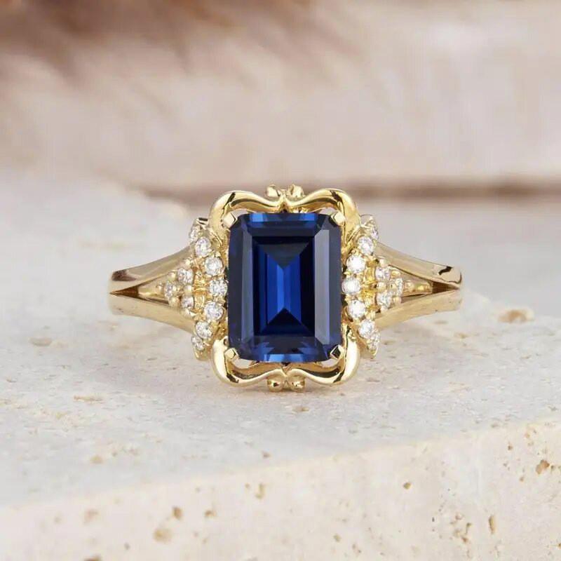 CopperRings with Blue Cubic Zirconia Fashion Graceful Engagement Jewelry for Women Elegant Charms Accessories