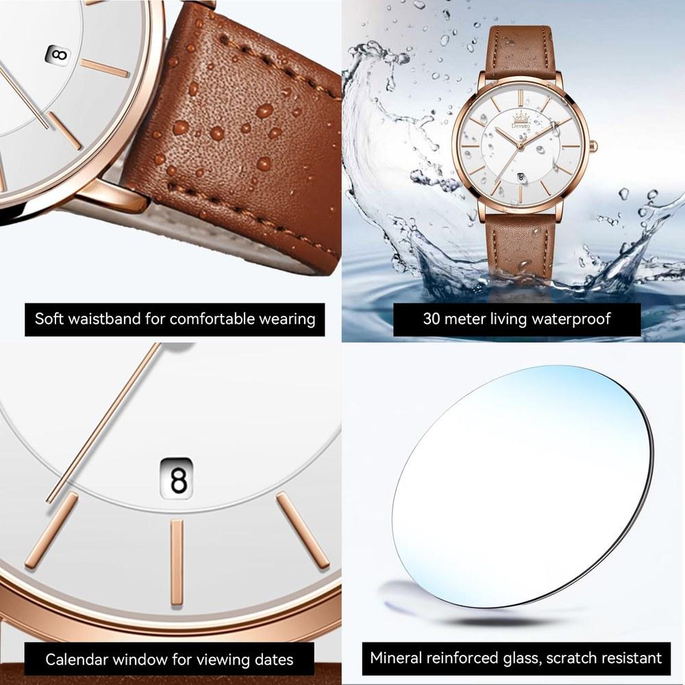Devaco Men's Ultra-Thin Casual Business Watch 6.5mm Quartz Dial 40mm Leather Band Unisex