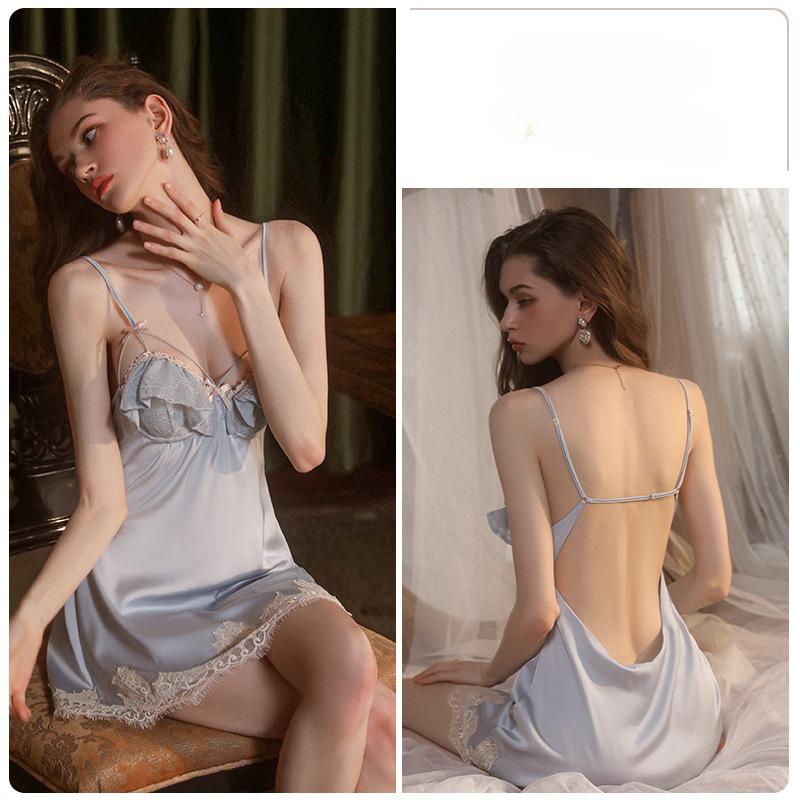Plus Size Women’s Sexy Nightgown Lace Backless Camisole Padded Underwire Nightdress
