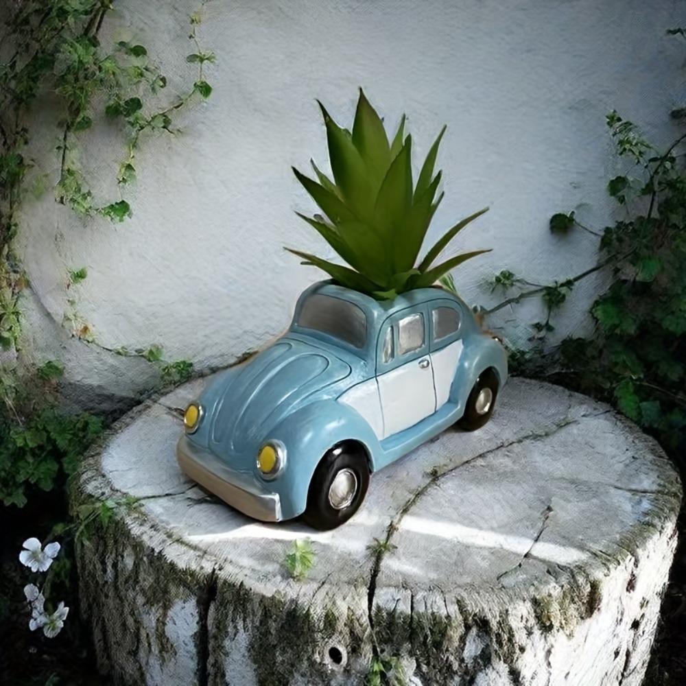 Blue Vintage Car Planter Cute Succulent Pots Small Plant Pots with Drainage Hole Retro Creative Car Flower Pot for Home Garden