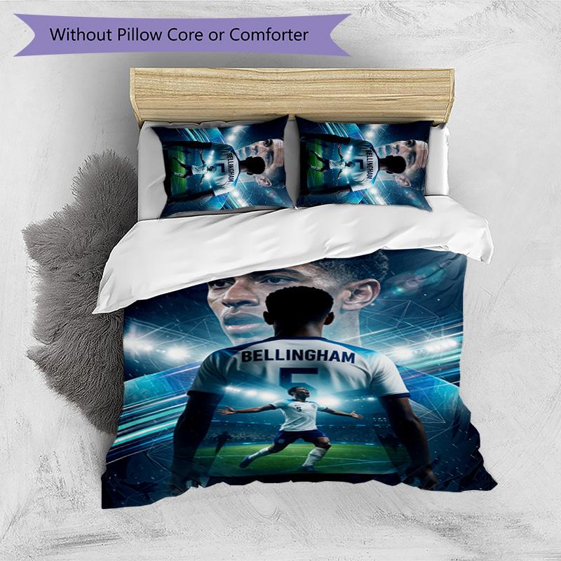 Set Lenzuola 3 Pezzi Stampato Jude Bellingham Traspirante Copripiumino con Federe Biancheria da Letto Decorativa per Camera da Letto Casa