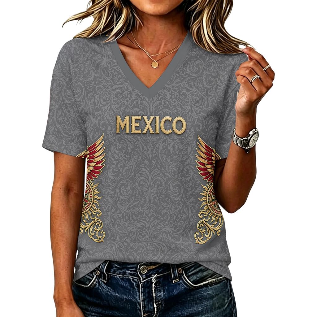 Women's V-Neck Graphic Letter Print Casual T-Shirt Top for Everyday Wear