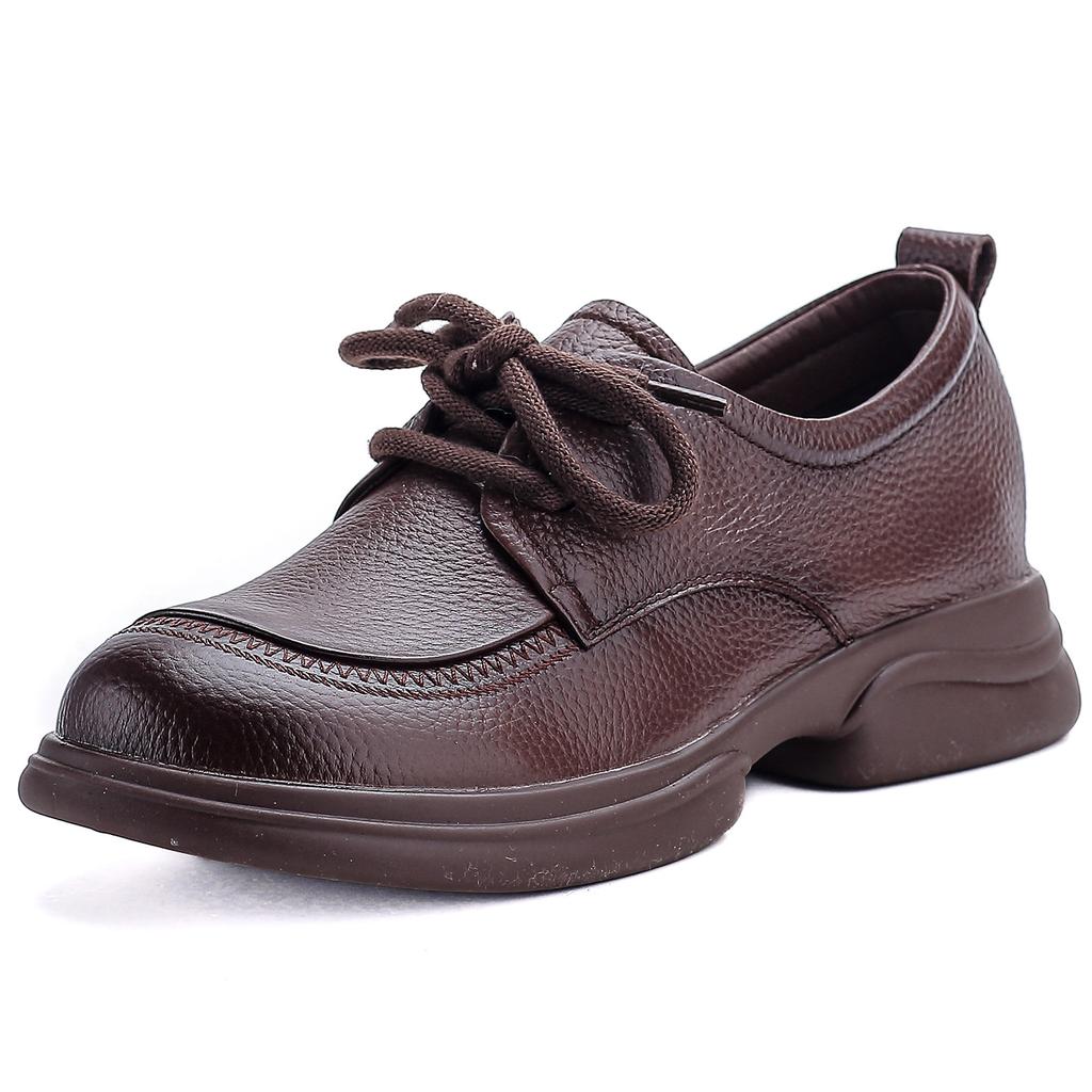 The first layer of cowhide spring new single shoes retro leather leather shoes wide head wide fat feet shoes thick sole comfortable mother shoes