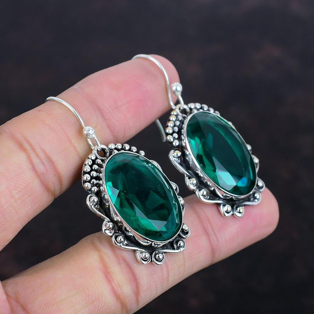 Stříbrné náušnice s fazetovaným chromem a diopsidem 925, ručně vyráběné, designové náušnice, dárky pro maminku, šperky z přírodních drahokamů