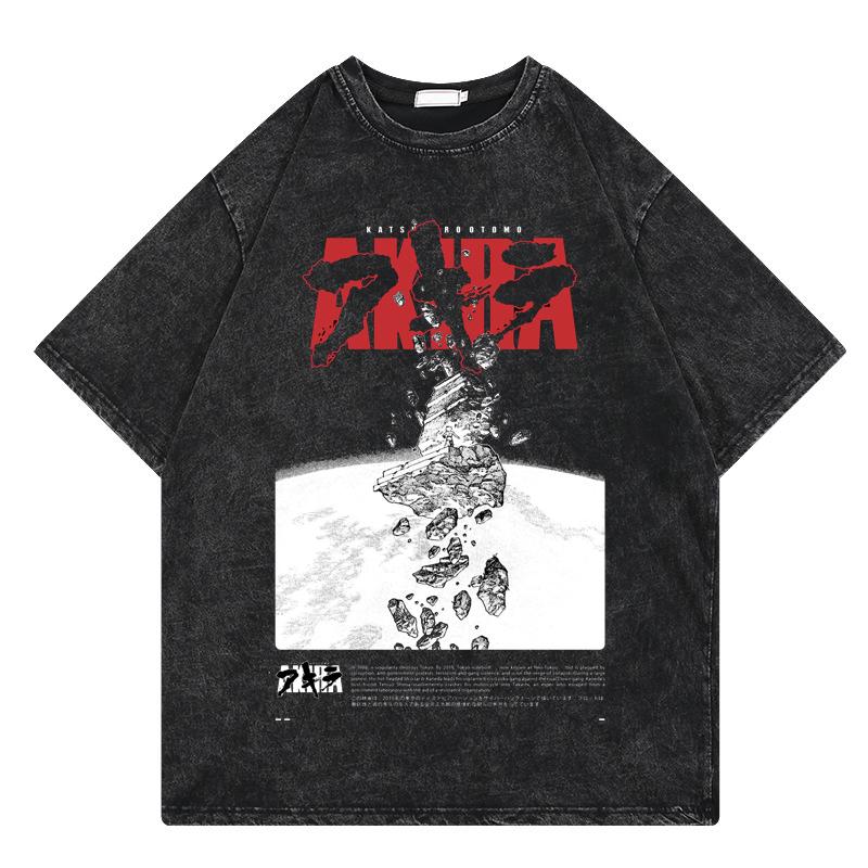 

Manga Akira Graphic Print Tshirt for Mens Womens T Shirt Vintage Washed Cotton Streetwear Summer Short Sleeve ONeck Tees Top S