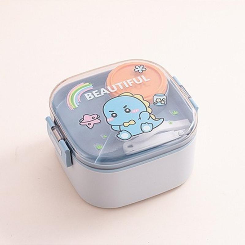 Portable Kids Lunch Box Stainless Steel Bento Box With Tableware Cartoon Food Storage Outdoor Picnic Fruit Salad Box синий