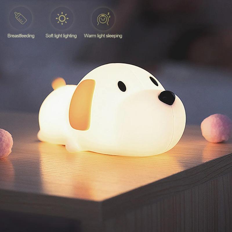 Silicone LED Papa Puppy Night Light Touch Sensor Dog Lamp Rechargeable Adjustable Brightness Children Bedside Bedroom Home Decor