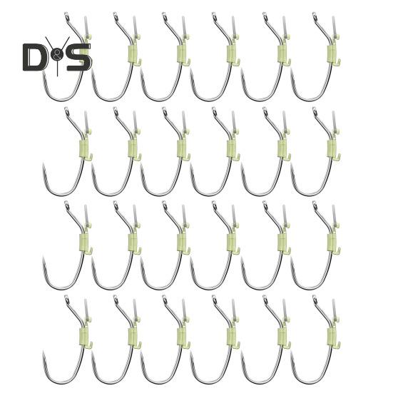 6/12/24Pcs Luminous Live Shrimp Fixing Hook Heavy Duty Metal Barbed Fishhook Freshwater Saltwater Catfish Bass Fishing Hook Fishing Accessories