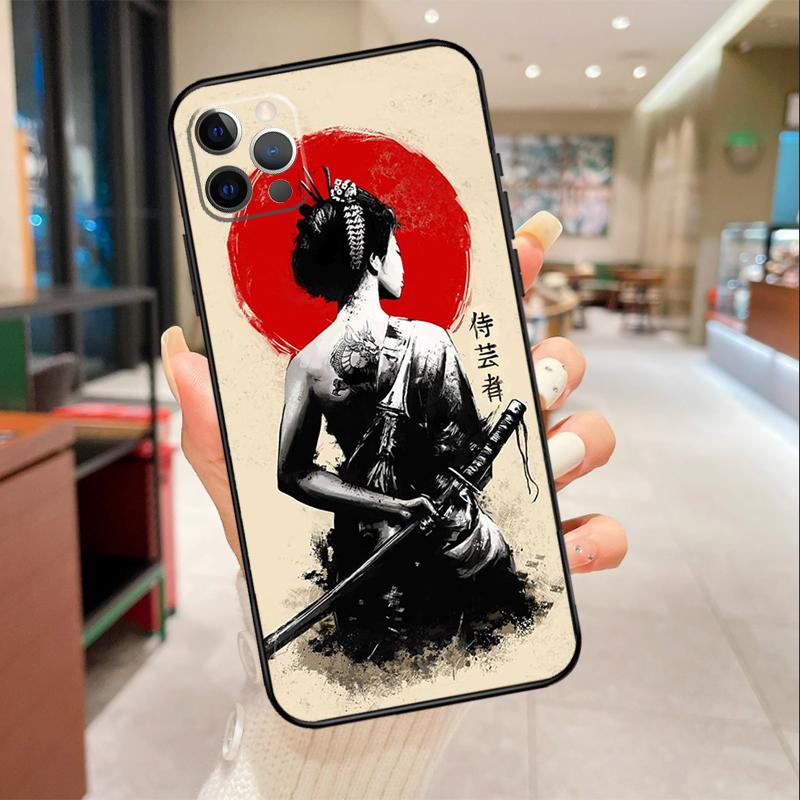 Samurai Warrior Geisha Phone Case For iPhone 17 16 15 14 13 12 11 Pro Max mini 16 Plus 16e 17 Air Protective Cover
