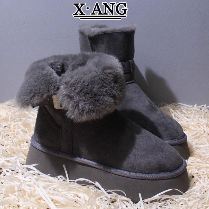 Sangpo leather wool integrated snow boots women's thick-soled non-slip velvet thickened warm cotton shoes medium boots
