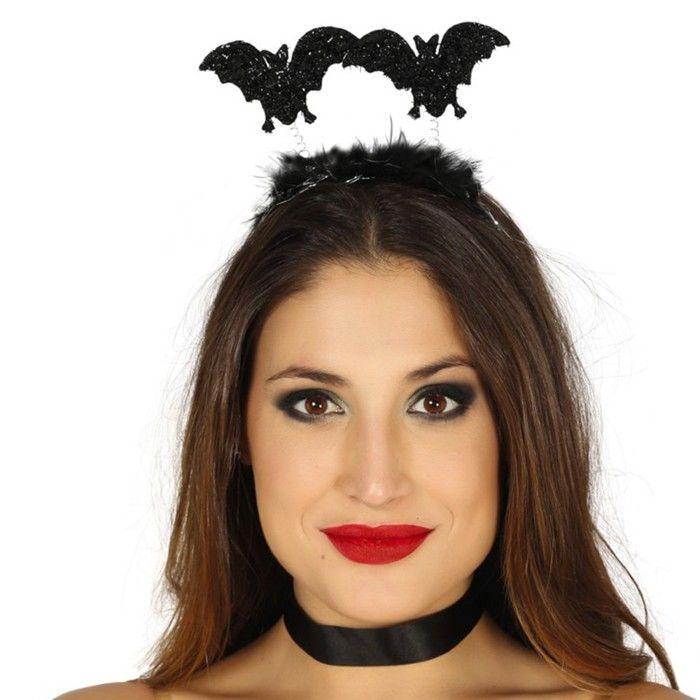 Serre-tête à ressorts - GUIRCA - Chauve-souris - Plumes noir - 2 motifs - Effet brillant