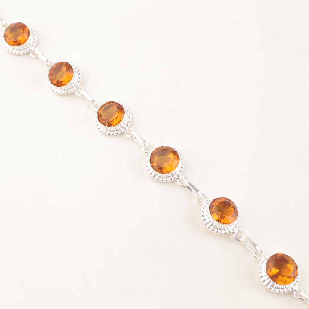 Rare Citrine Gemstone 925 Sterling Silver Gift Jewelry Chain Bracelet 9" For Her RB-9-2