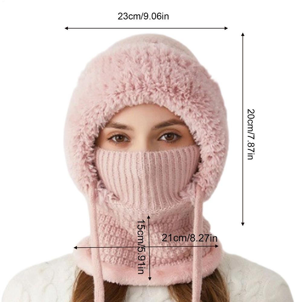 

Windproof Women Knit Hat with Adjustable Face Cover - Warm Comfortable Full Coverage Balaclav a Beanie for Winter Cycling Skiing рожевий