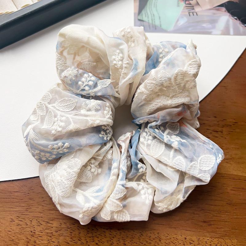 New Large-sized Fabric Hair Band and Hair AccessoryFeaturing Retro Floral and Diamond-encrusted Ponytail Hair Ties