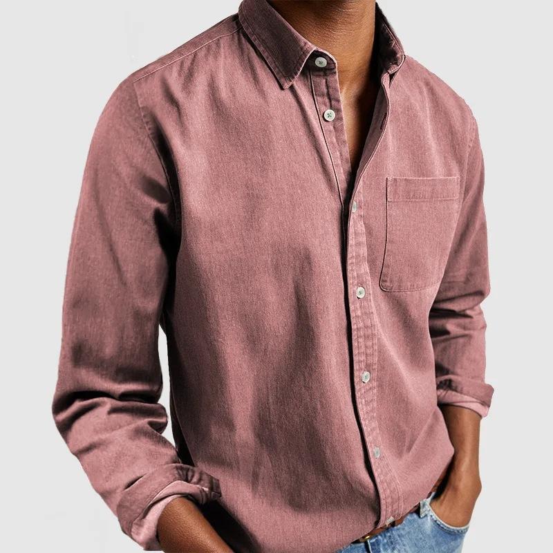 Nuovi Vestiti da Uomo per la Primavera Camicia Monocolore Nuova a Maniche Lunghe con Collo T-shirt Casual da Uomo