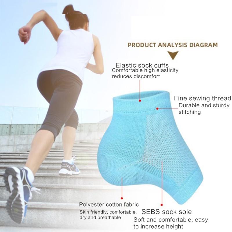 Unisex Height Increase Socks Thickened Invisible Silicone Shoe Lift Heel Pads Anti-Slip Open Toe Socks Shoe Accessories