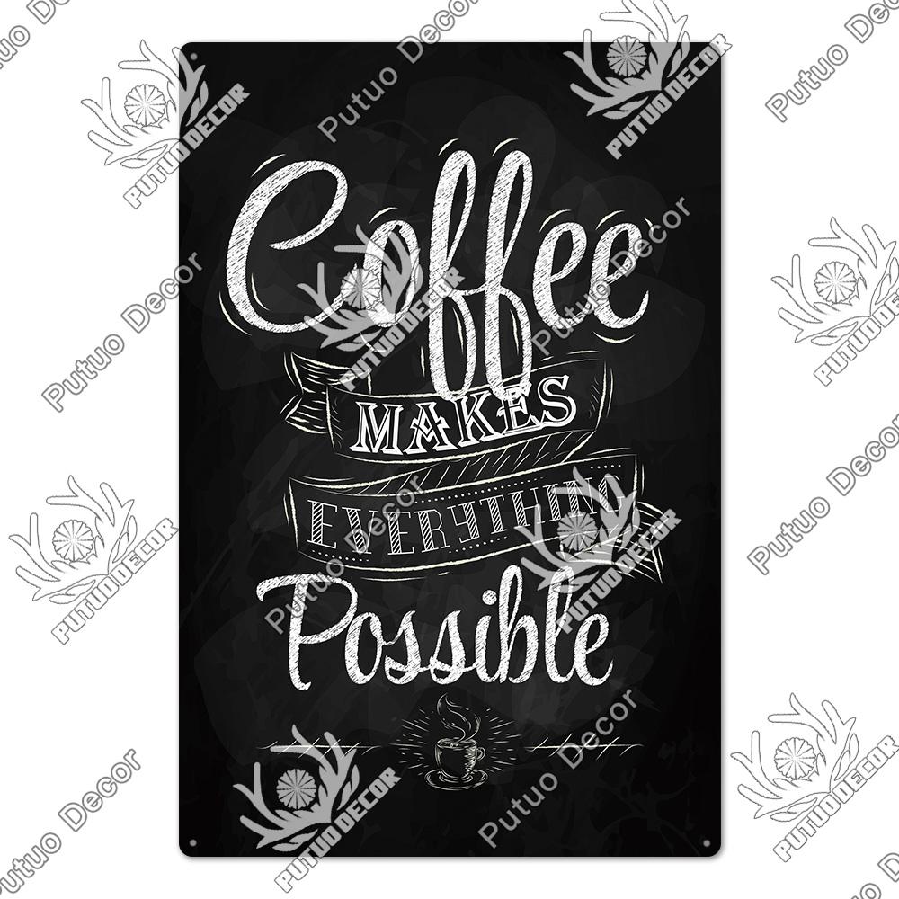 Putuo Decor Coffee Vintage Tin Sign Plaque Metal Plate Wall Art Posters for Kitchen Bar Cafe Room Retro Iron Painting