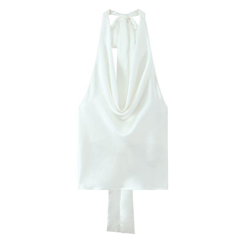 Zbzr Spring New Women clothes Western Style Versitile Fashion Simple Neck Collar Silk Satin Texture Top 2892650