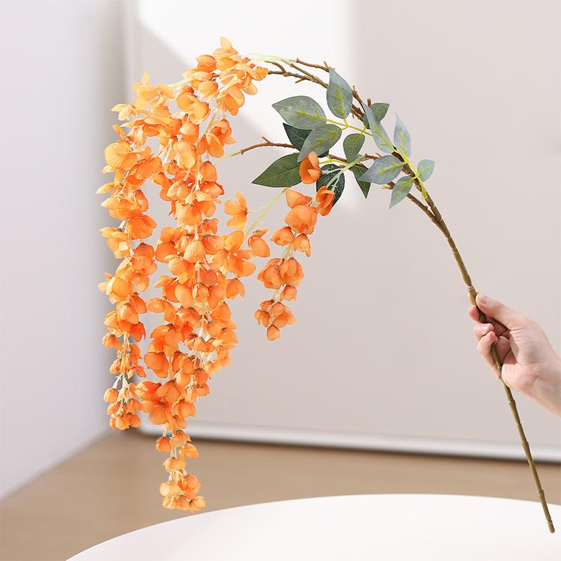 

108CM 5 Fork Silk Artificial Flowers Pink Hanging Vine Wisteria Garland for Wall Background Outdoor Home Wedding Decoration 1Pcs помаранчевий