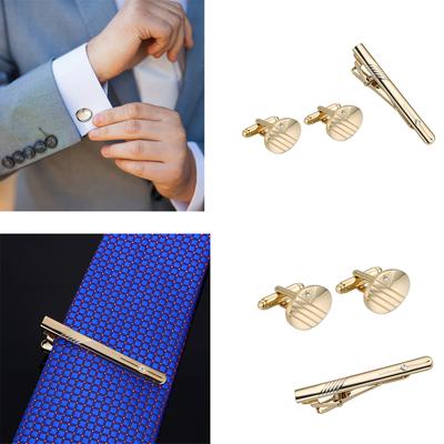 Stylish Tie Clip and Cufflinks Set of 3pcs Necktie Clip Alloy Sleeve Buttons Business Tie Pins for Men Father's Day Gift