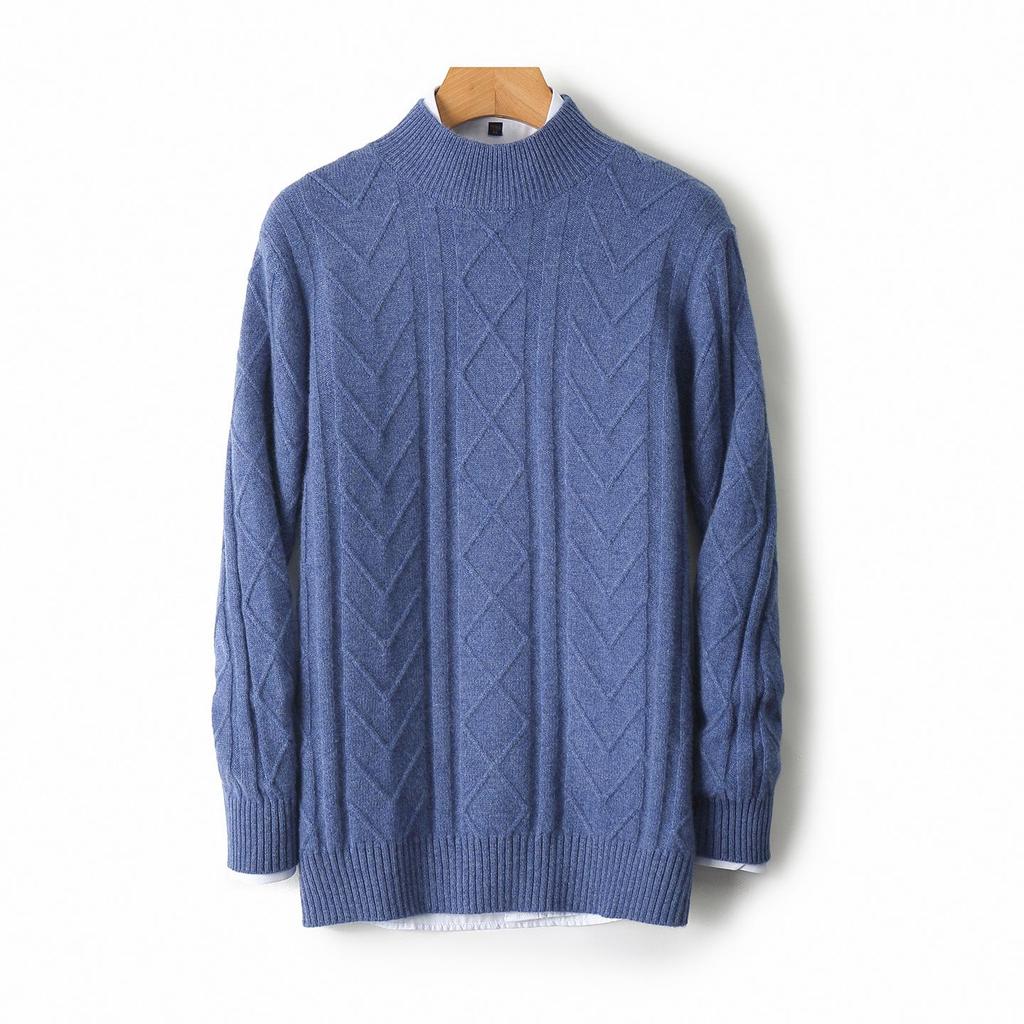 Men's Autumn/Winter Thick Jacquard Wool Sweater - Business Casual Half-High Collar Knitwear