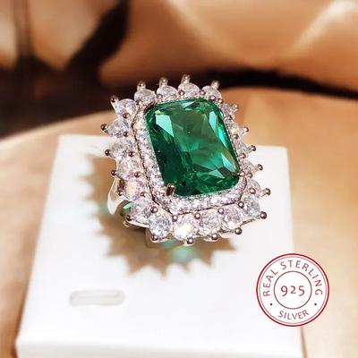 Moda Takı Yeşil Zirkon Yüzük Kadınlar İçin Lüks Kare Tam Elmas Kakmalı Büyükanne Yeşil Zirkon Yüzük Parti Doğum Günü Hediyesi