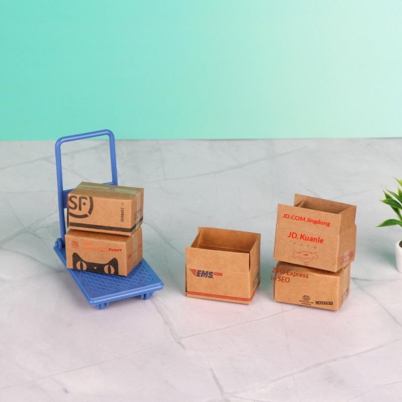 

6Pcs 1/12 Scale Dollhouse Mini Simulation Mini Cardboard Box And Trolley Cart Model Mini Furniture Ornaments Diy Accessories A2