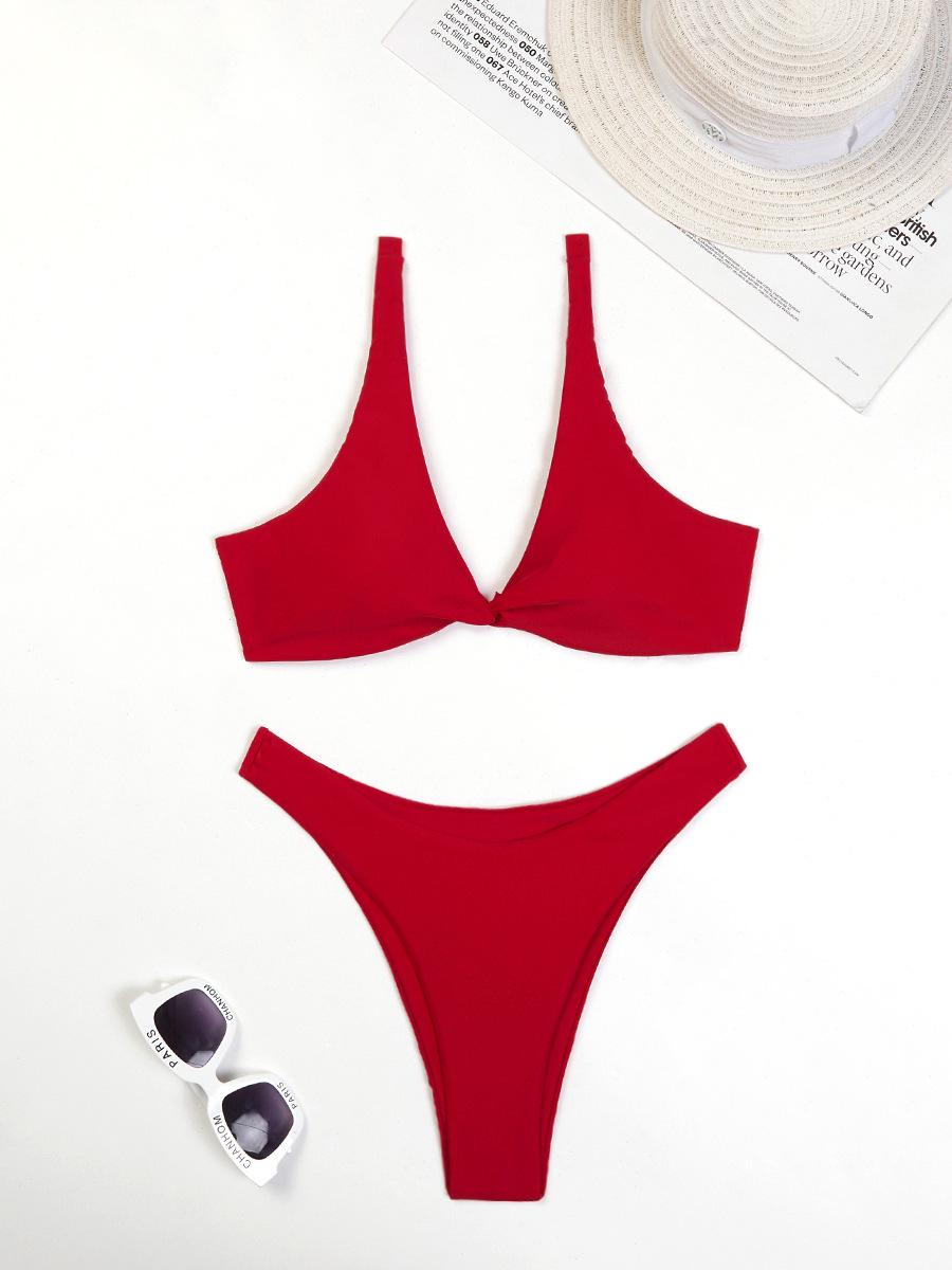 2024 Stylish Solid Color Triangle Bikini - Sexy Women s Swimwear Large красный