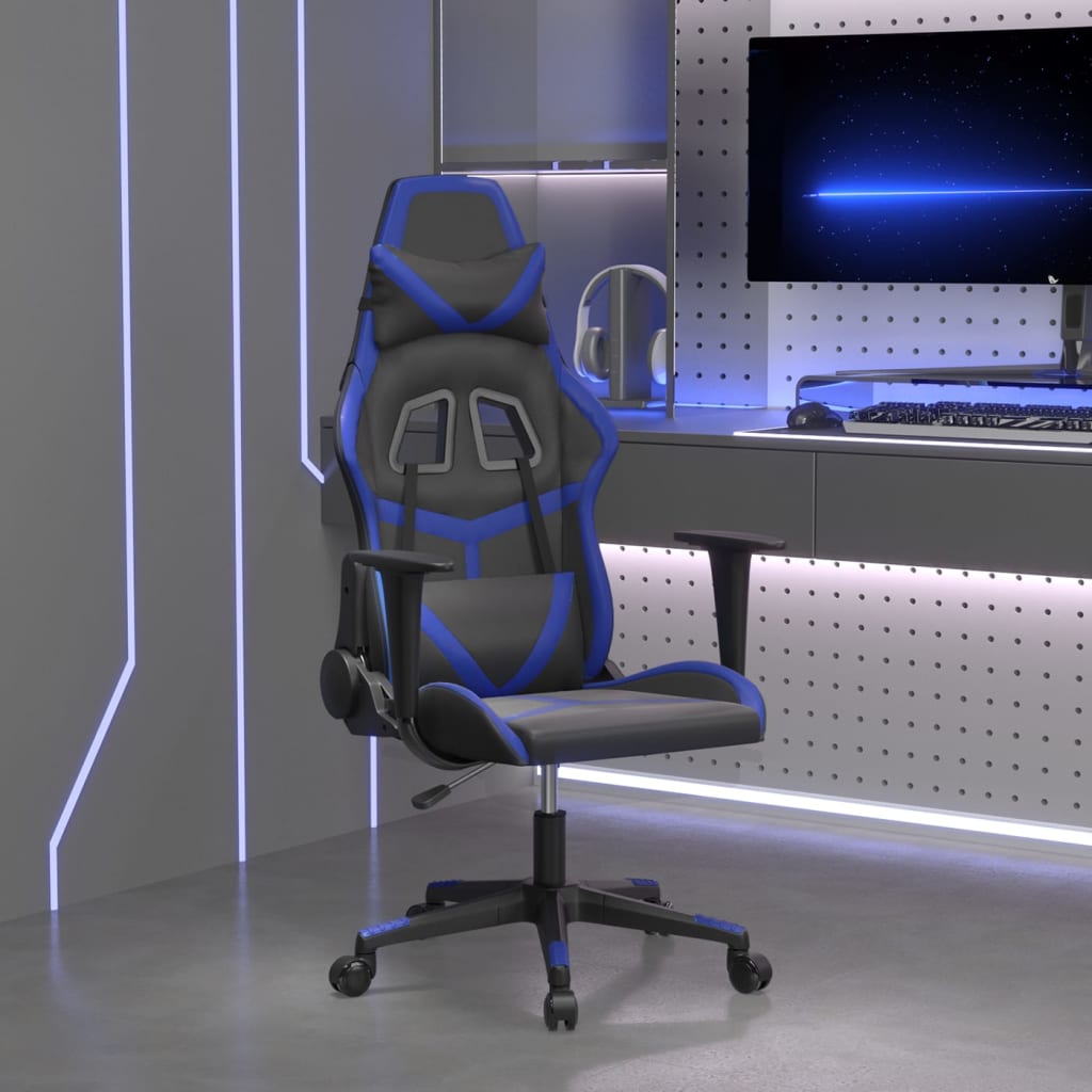 Vidaxl Gaming Chair, Black-Blue, Faux Leather