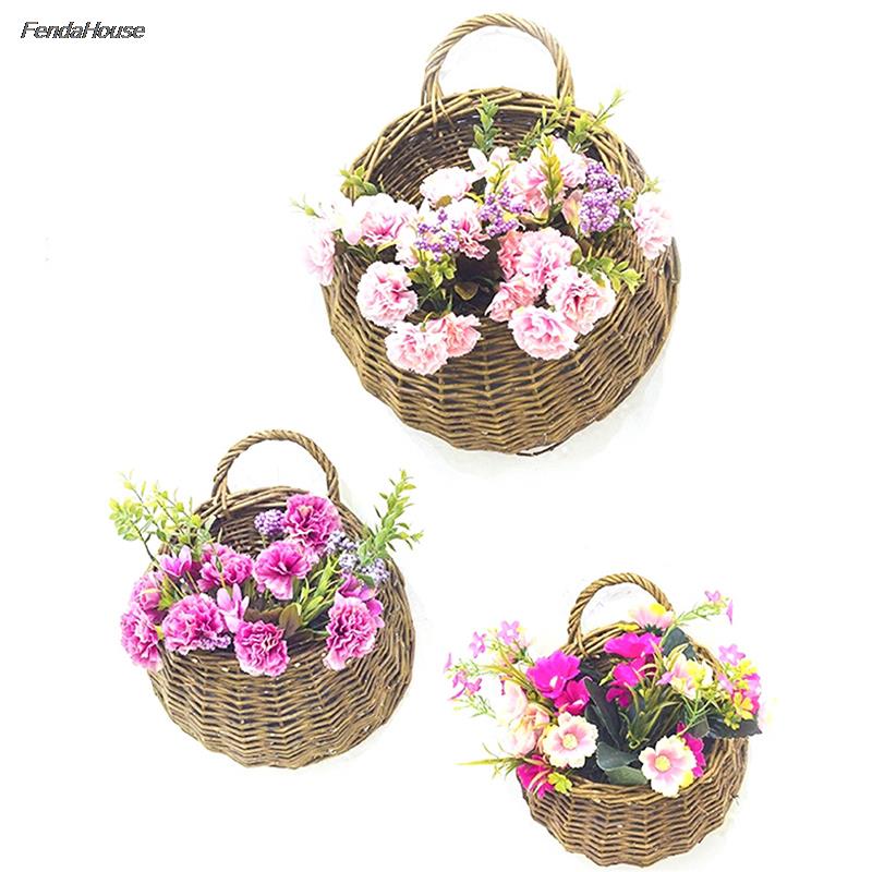 1PC Wall Hanging Flower Planter Wicker Rattam Basket Garden Vine Pot Indoor Plants Holder 4 Colors