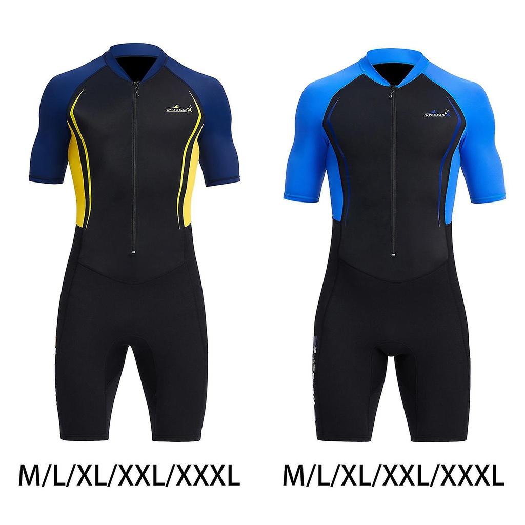 Shorty Combinaison Integrale Homme Fermeture Eclair Avant pour Surf Chasse Sous-Marine M Jaune