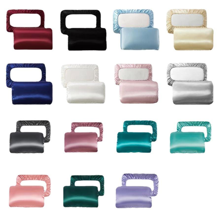 Housse d'oreiller Queen en soie d'imitation haut de gamme avec bande élastique, taie d'oreiller unie en satin lisse facile à enlever et à laver.