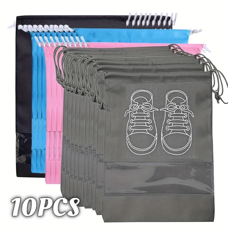 10pcs Waterproof Shoe Storage Bags - Durable Drawstring Organizers for Travel/Closet, Portable Shoe Pouches with Ventilation Holes Black/Gray