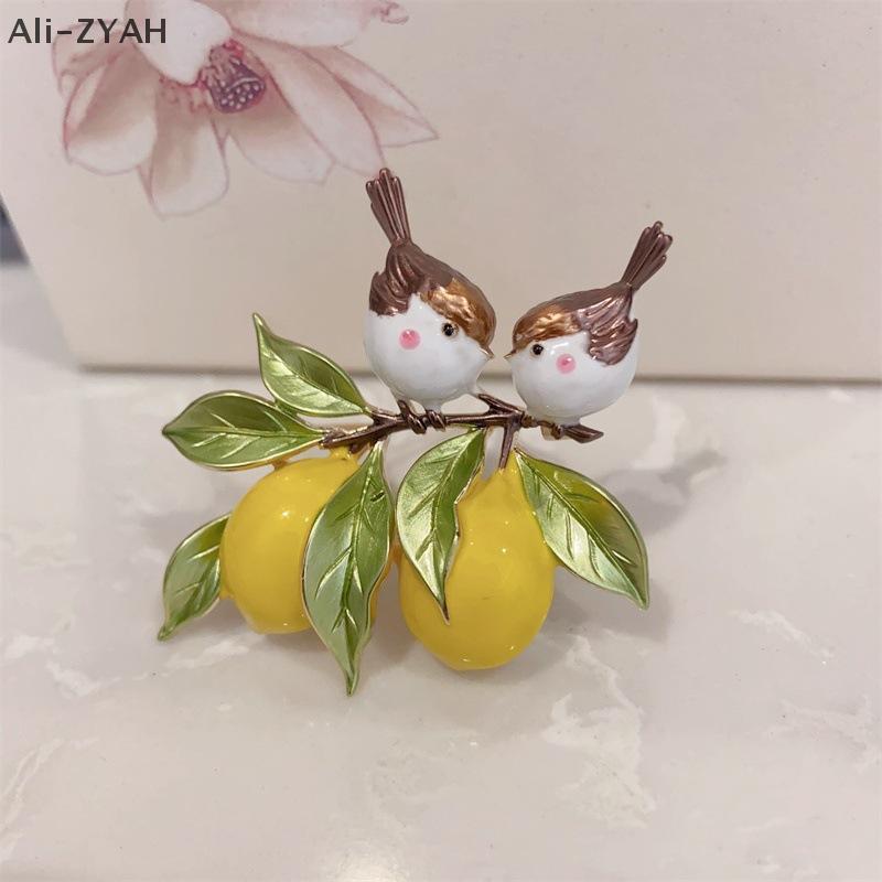 Trendy Enamel Bird And Lemon Brooches For Women Animal Fruit Pins Casual Party Accessories New Year Gifts