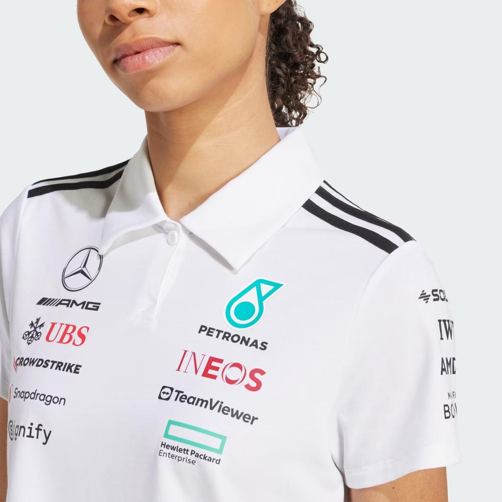 Adidas X Mercedes-Amg Petronas F1 Collaboration SS25 Formula Team Polo Shirt With Letter Pattern Stripes Women Polo Shirts White Mixed-Colors JV5741
