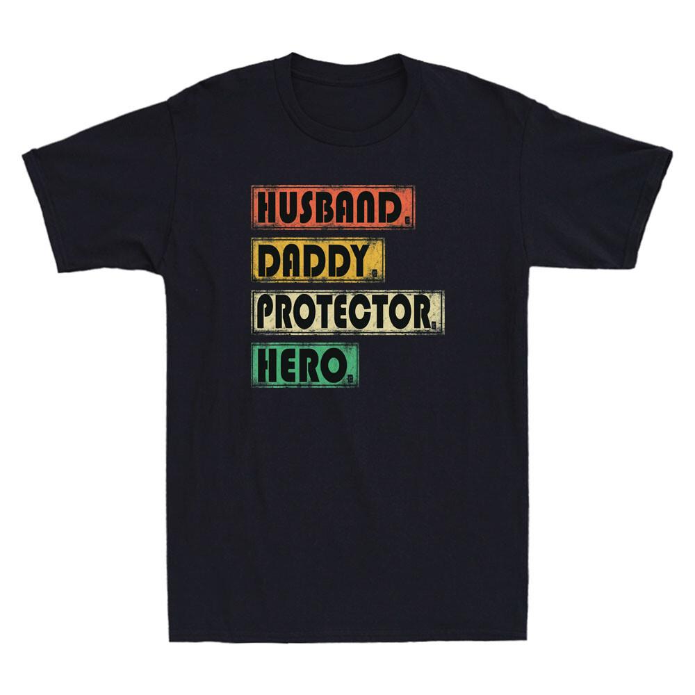 Vintage Husband Daddy Protector Dad Hero Shirt Father s Day Retro Men s T-Shirt M