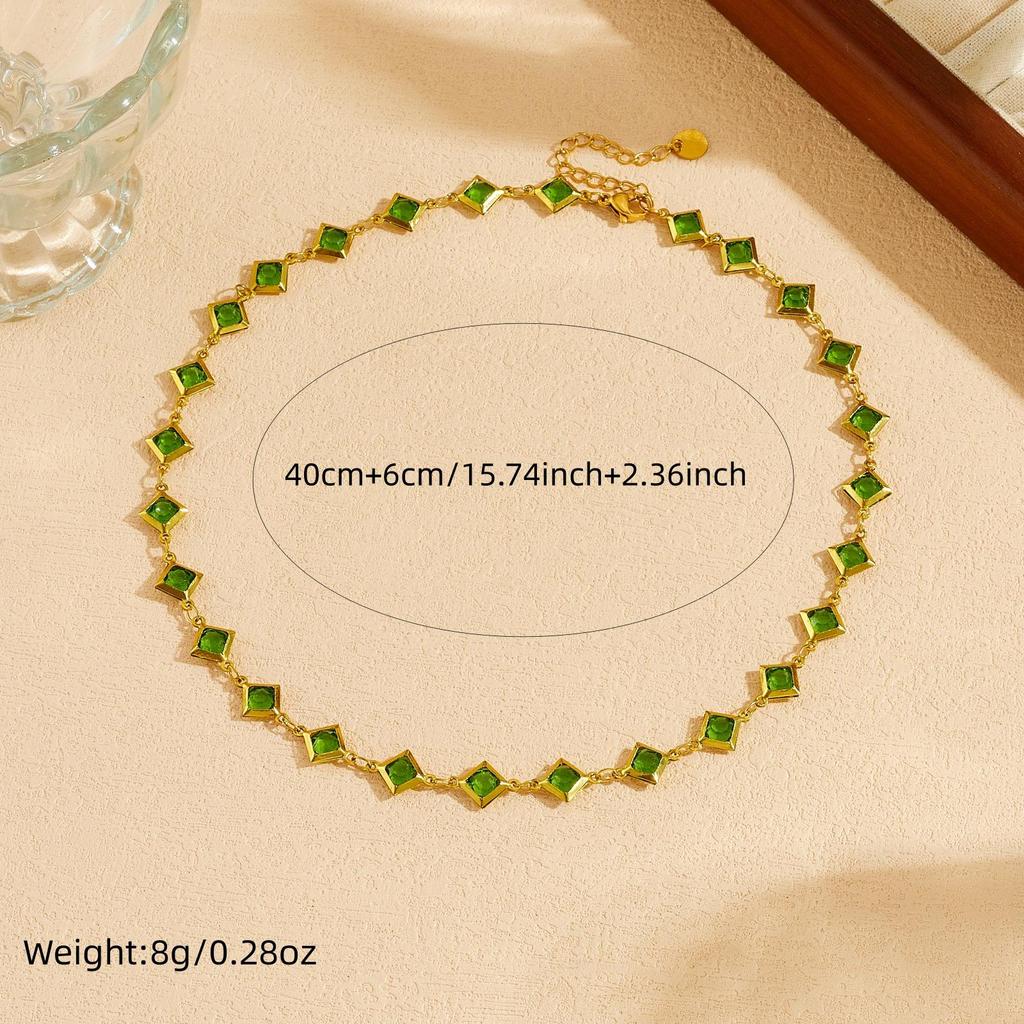 High-End Olive Green Rhinestone Gold-Plated Stainless Steel Connector Set