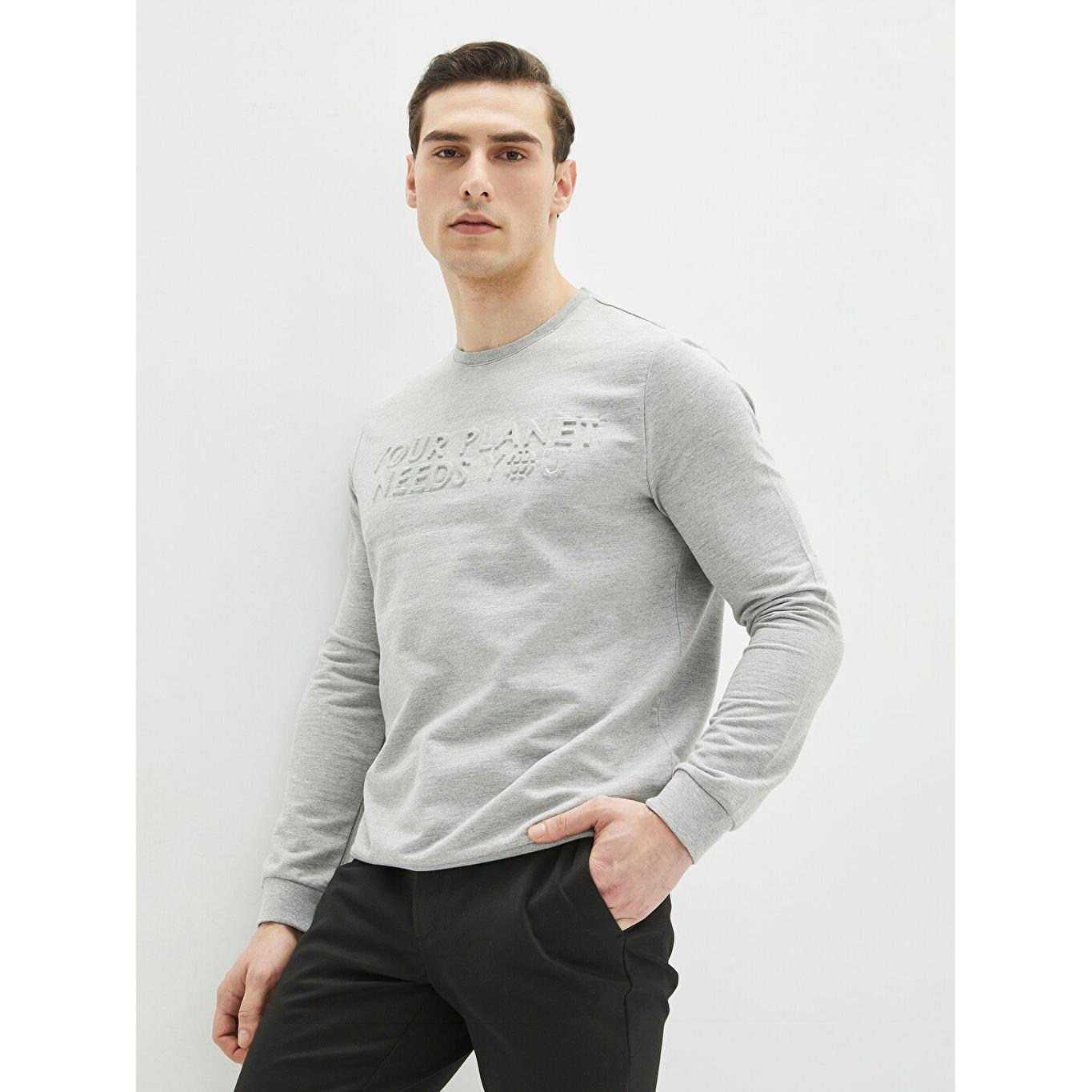 

LCW CLASSIC Crew Neck Long Sleeve Printed Men s Sweatshirt Grey