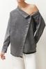 Women's Fashion New Shirt Black Asymmetrical Collar Detailed Denim Shirt