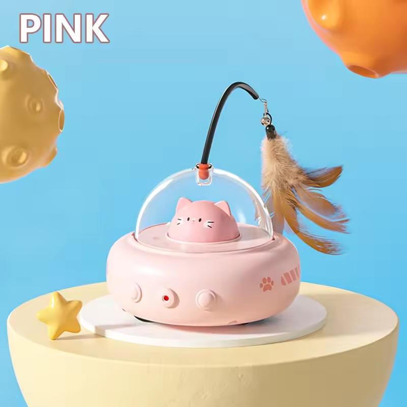 

Usb Rechargeable Smart Ufo Cat Toy With Rotating Feather Automatic Fun Interactive Play For Indoor Cats Kitten Training розовый