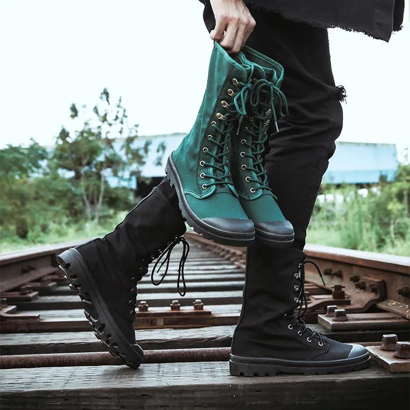 FashionMen Boots Outdoor Fashion Canvas High Top Shoes Men's Casual Shoes Man Male Ankle Boots Black High Top Boots for Men