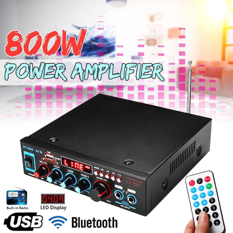 2.0 Channel 220V 800W Black Bluetooth Amplifier with Remote Control Stereo Surround Amplifier